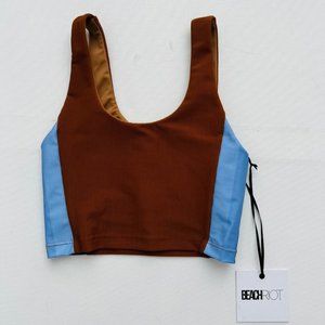 Beach Riot Rib Crop Bra Top Brown Blue (  XS )